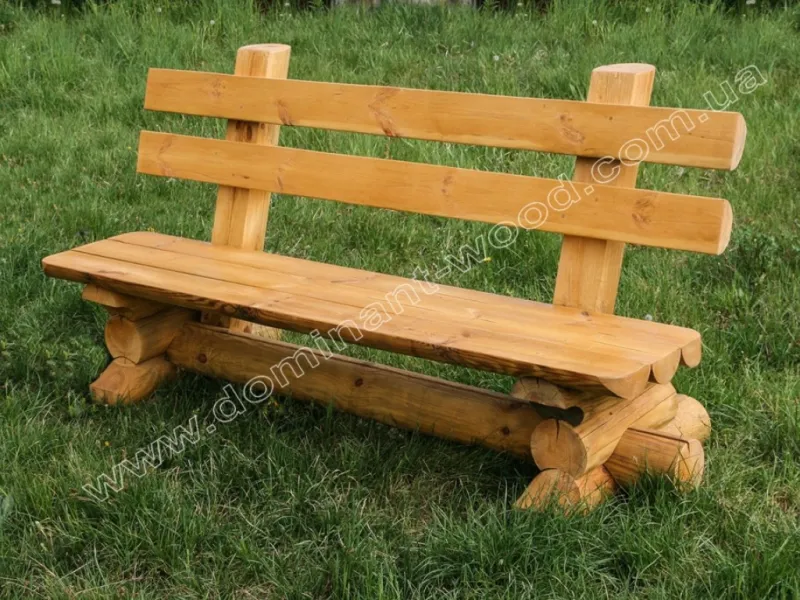Лавка з масиву дерева зі спинкою - «Вечорниця» №2
