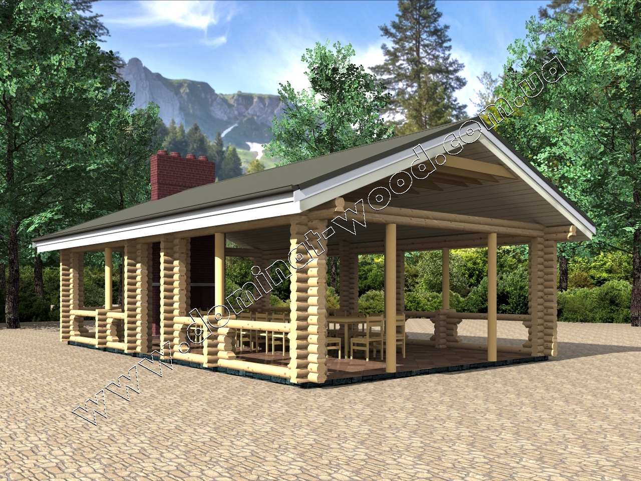 «Поляна» - альтанка-павільйон Банкетний зал: комбінуємо дерево з каменем №15