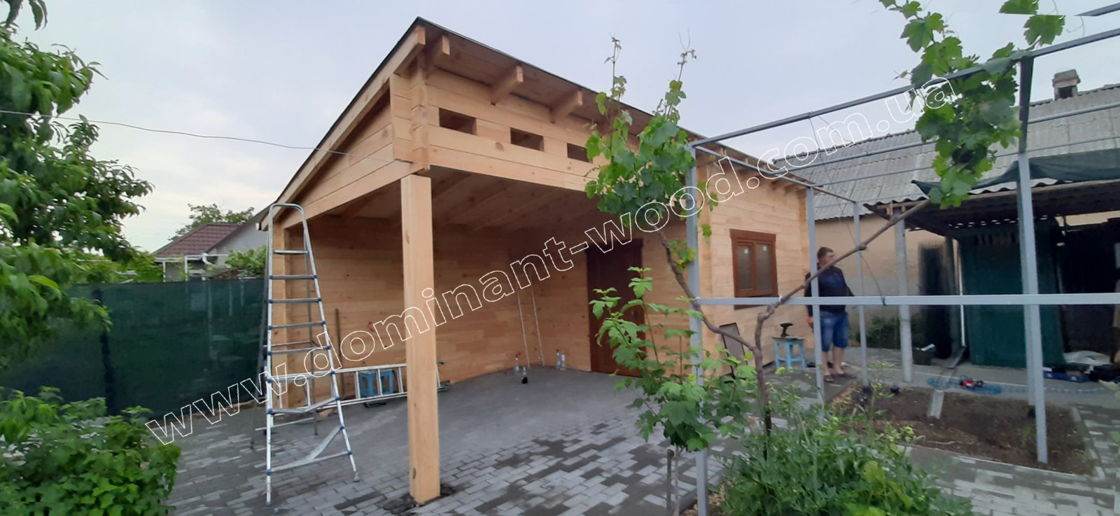 Проект «Хидда» Летний домик с беседкой из сухого бруса по проекту «Хидда» №12