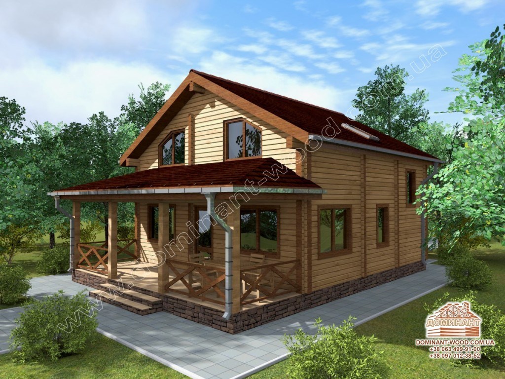 Дерев’яний будинок з гаражем з сухого профільованого бруса №26
