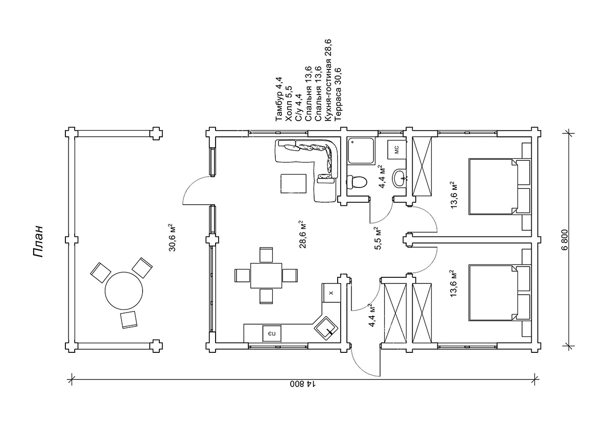 Проект «Жакона»: будуємо одноповерховий будинок з сухого брусу №2
